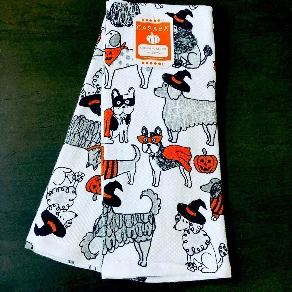 Halloween Costume Dogs Kitchen Dog Print Dish Towels Set